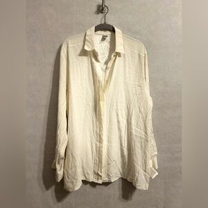 White Button-Up basic satin sz 12 feminine clean girl chic Shirt classy blouse
